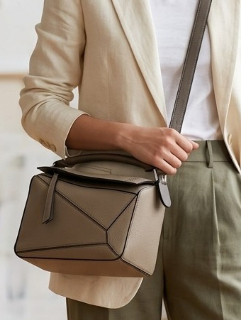 Taupe Geometric Crossbody Bag Tote Crossbody Shoulder Bag + Extra Strap Incl.